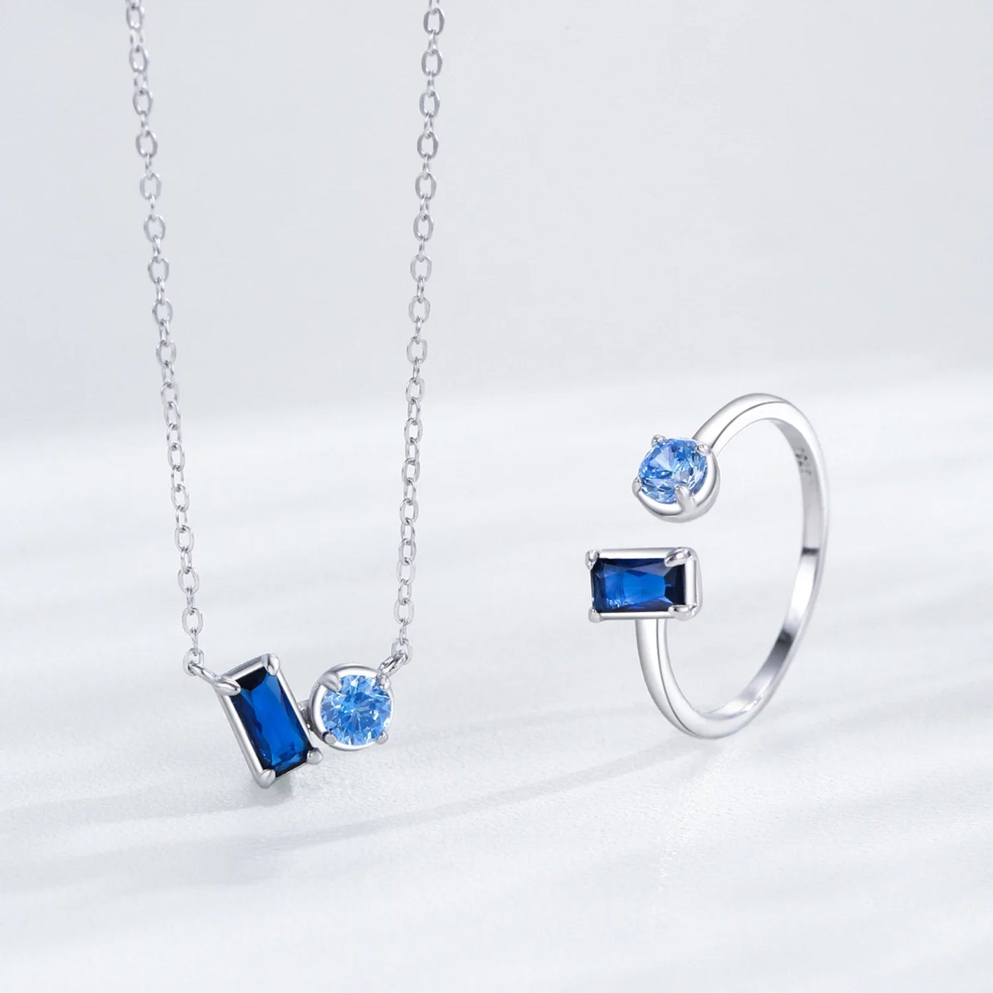 925 Sterling Silver Earrings Necklace Ring Three Piece Set Elegant Temperament Fashion Blue Jewelry Set Gift Set