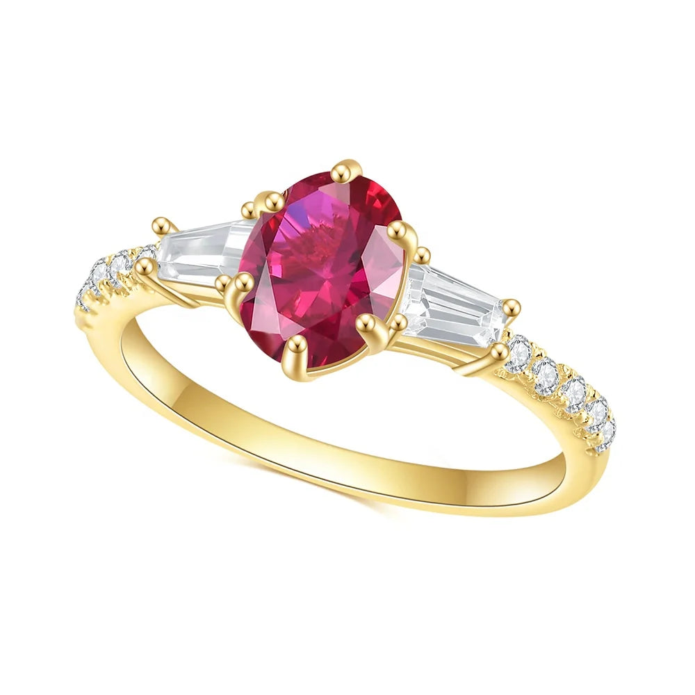 ArtistA Abiding Delicate Fine Jewelry Rose Gold Plated Pinkish Red Lab Grown Ruby Gemstone 925 Sterling Silver Ring for Women Wedding