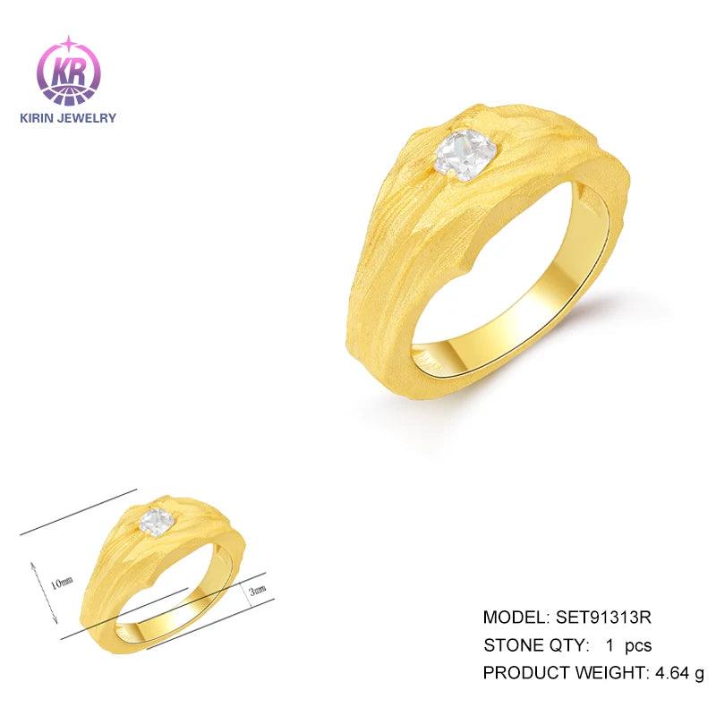 BiG-BOSS Kirin Stock Custom Gold Plating 925 Sterling Silver Men's Ring Saudi Arabia Zircon Sterling Silver Rings OEM ODM