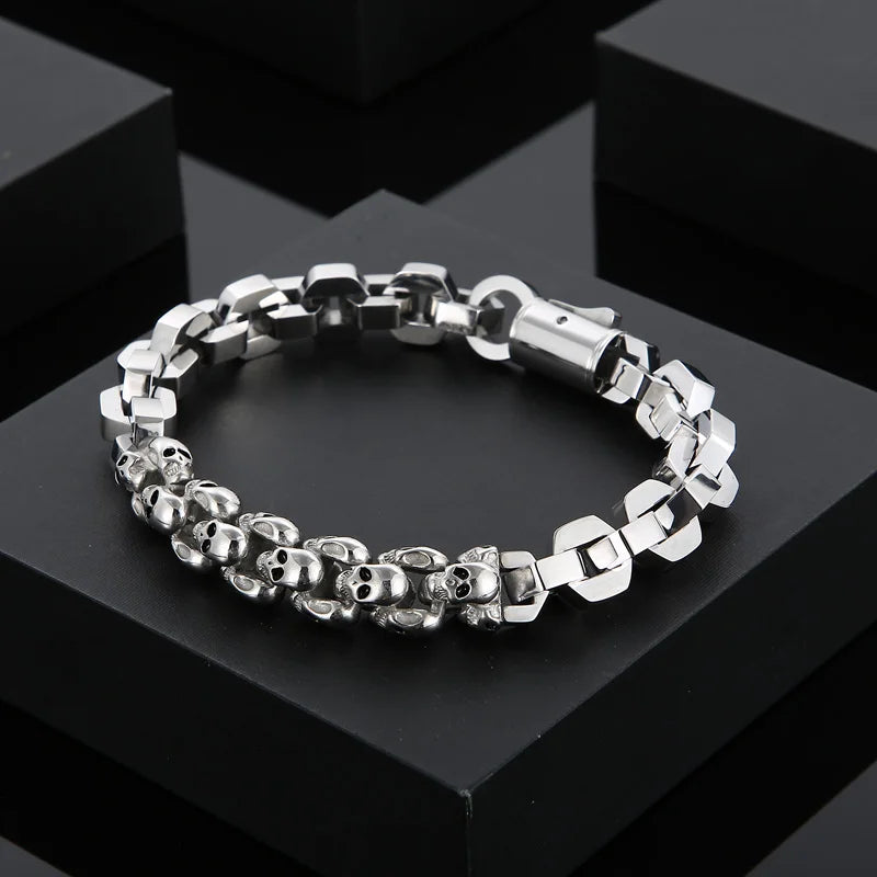 KALEN Silver/Gold/Black Fine Jewelry Fashion Bracelets Men Stainless Steel Punk Skull Links Bracelet Homme