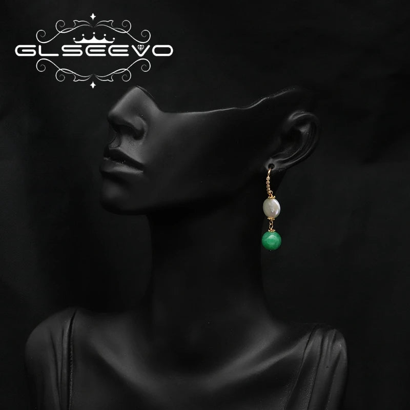 GLSEEVO 925 Sliver Lapis Beryl Baroque Drop Earrings for Woman Exquisite Luxury Temperament Hanging Jewelry Wedding Party Gift