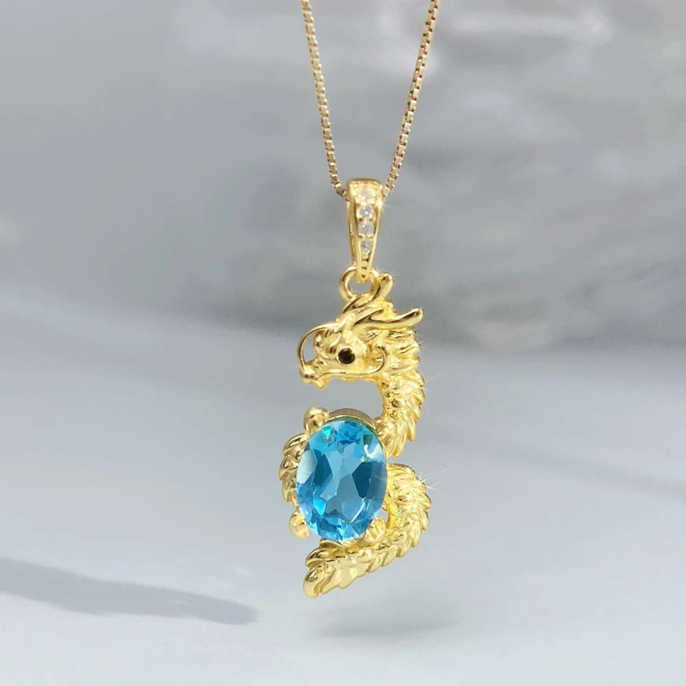 Gioiellieri 925 Sterling Silver Swiss Blue Topaz Pendant with Natural Gemstone for Women Wedding Party Wear High End Fine Jewelry Necklace