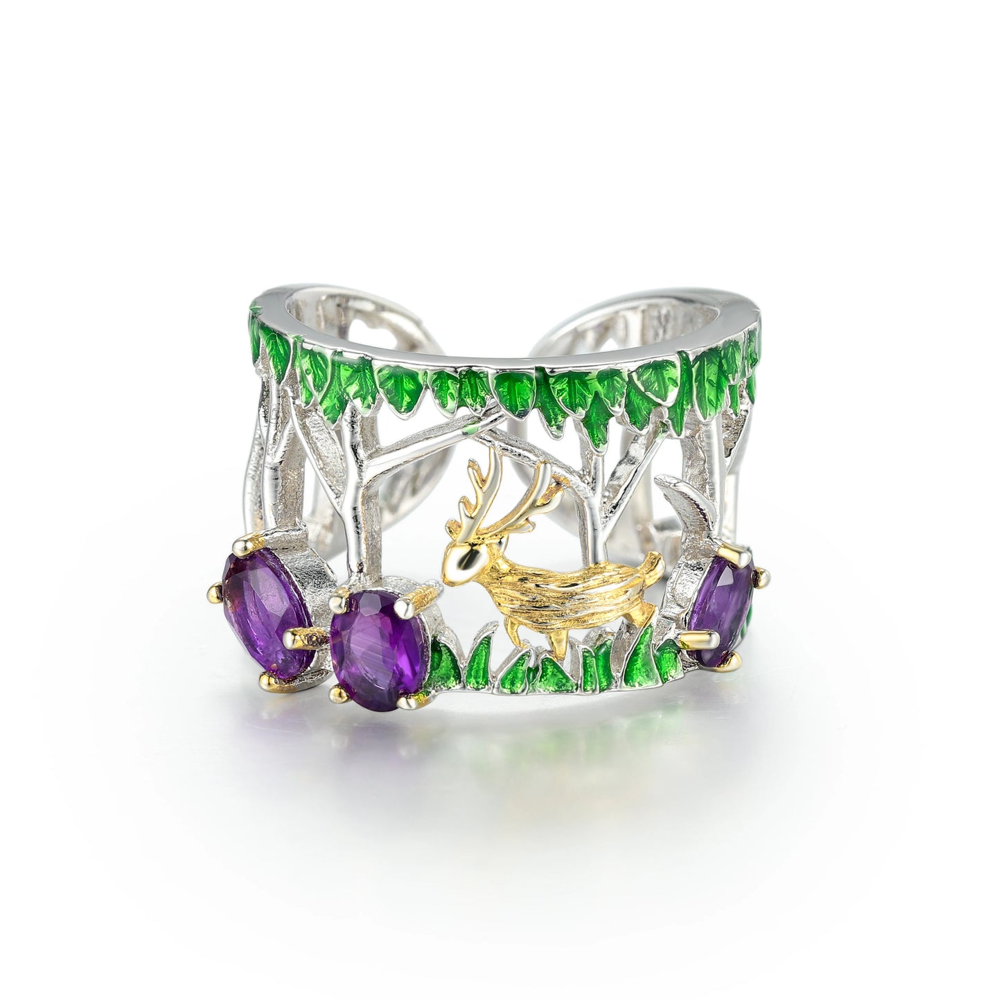 C8186 Abiding Jewelry Fashion Oval Cut 4X6mm Natural Amethyst Deer Ring Wedding Jewelry 925 Sterling Silver Set