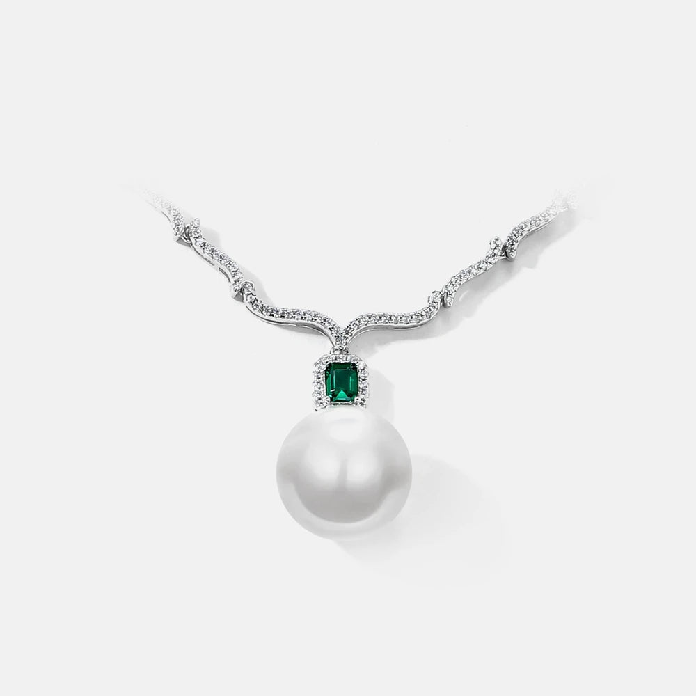 MUSHAN Jewelry Factory Pearl Necklace Jewelry Emerald Cross Border Accessories S925 Sterling Silver Simple and Elegant Jewelry