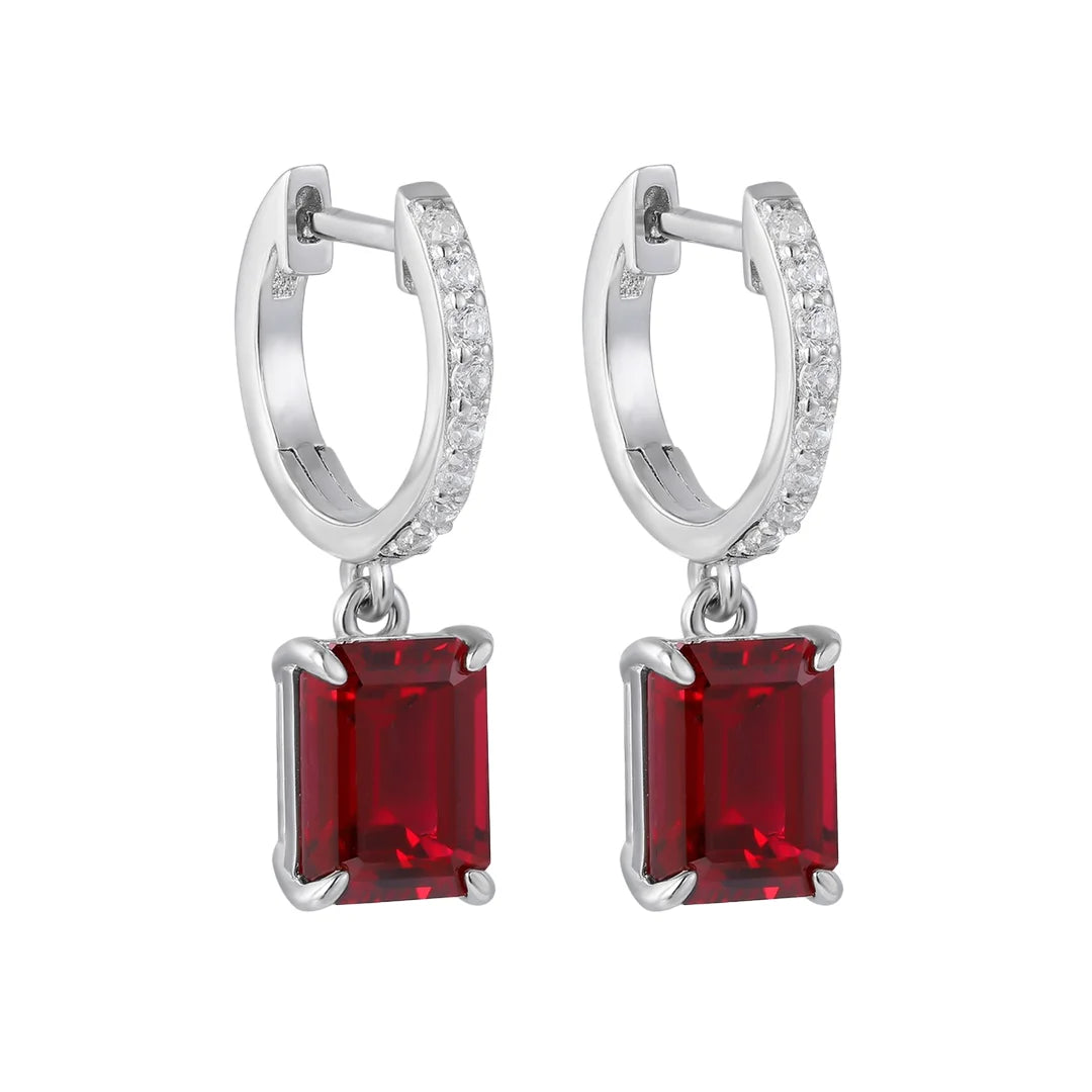 Gemfiori Luxury Wedding Lab Created Emerald Green 925 Silver Drop Earrings Ruby Sapphire Lab Gemstones Earrings for Her