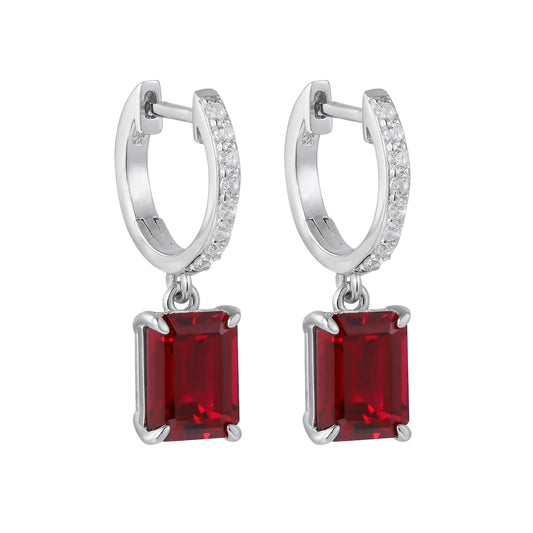 Gemfiori Luxury Wedding Lab Created Emerald Green 925 Silver Drop Earrings Ruby Sapphire Lab Gemstones Earrings for Her