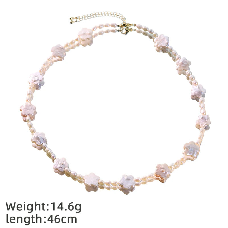 GLSEEVO Natural Flower Shaped Baroque Pearl Jewelry Set Floral Necklace Bracelet Gift for Mother's Day Birthday Fashion Jewelry