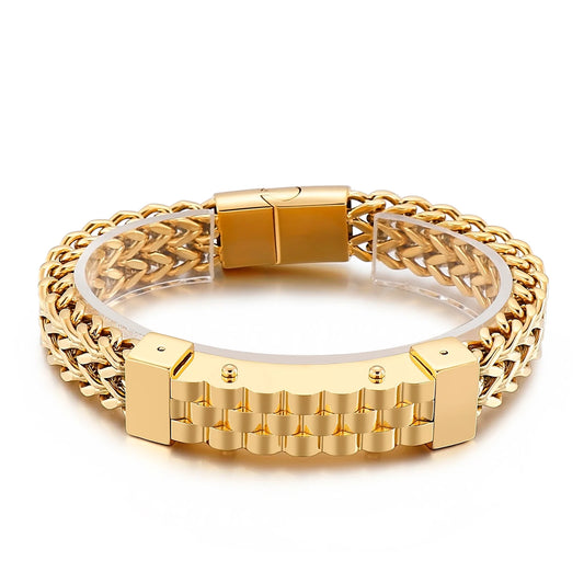 KALEN Punk Personality 18K Gold Plating Woven Chain Bracelets Men Stainless Steel Jewelry Bracelet