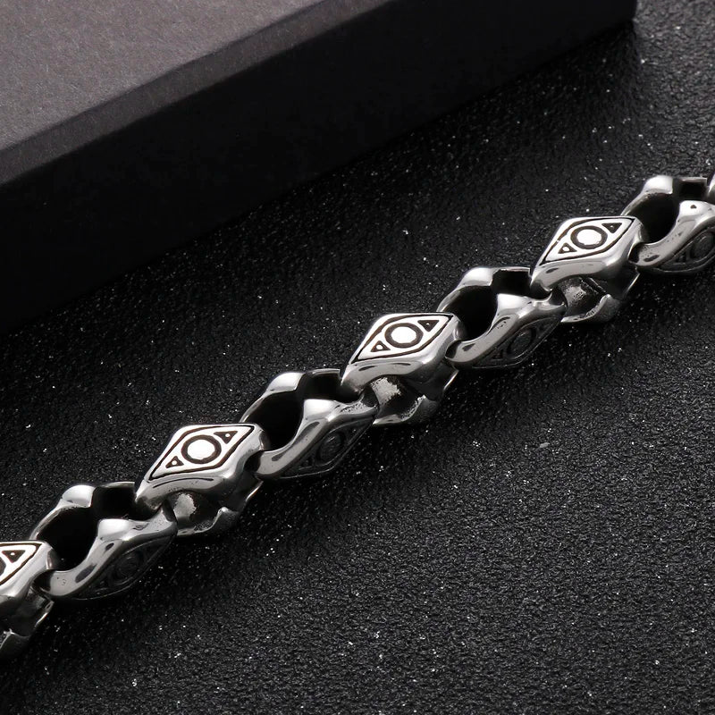 KALEN 230mm Men Punk Mysterious Stainless Steel Links Bracelet