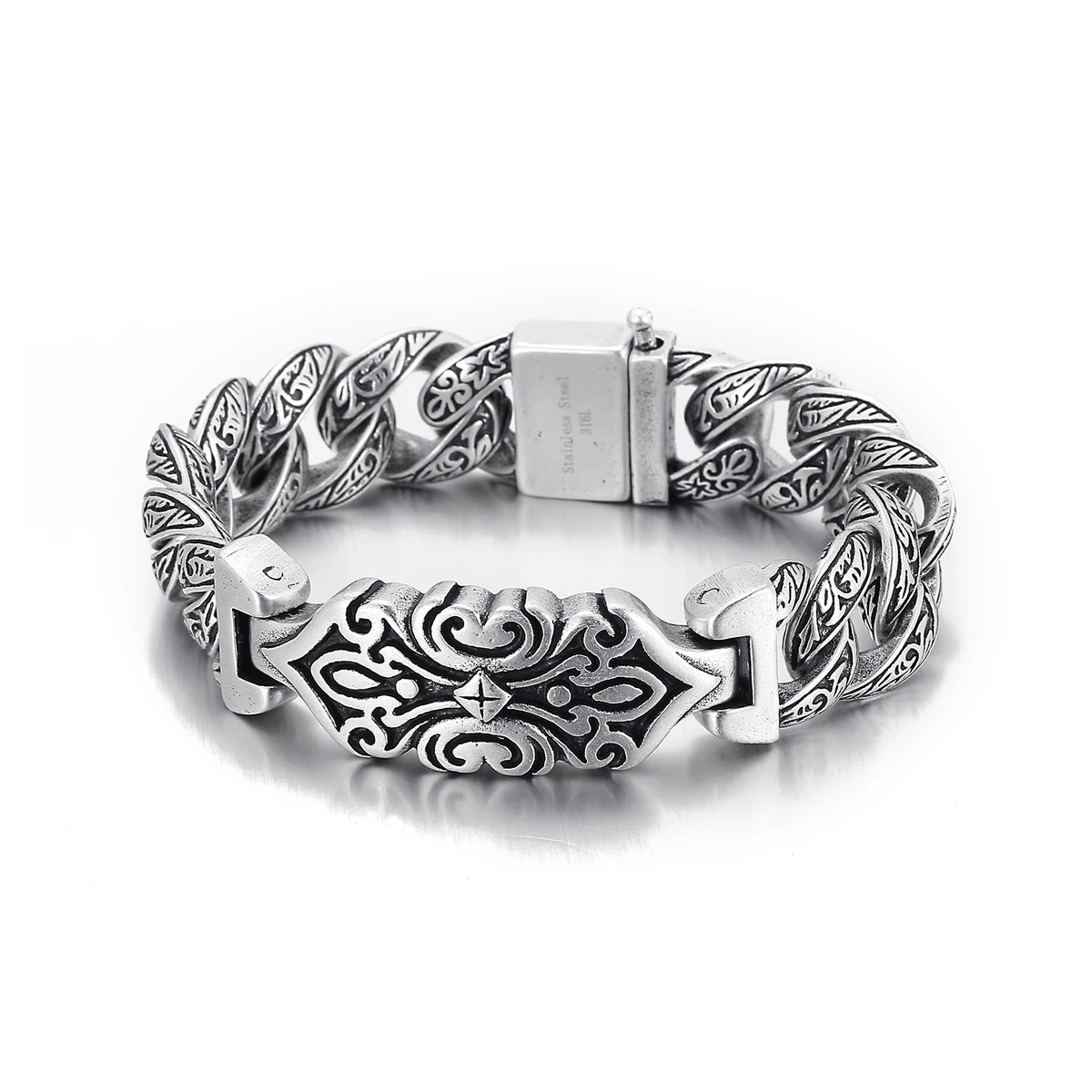 VIKING Mens Neo-Gothic Cross Charm Bracelet – Silver & Ancient Silver