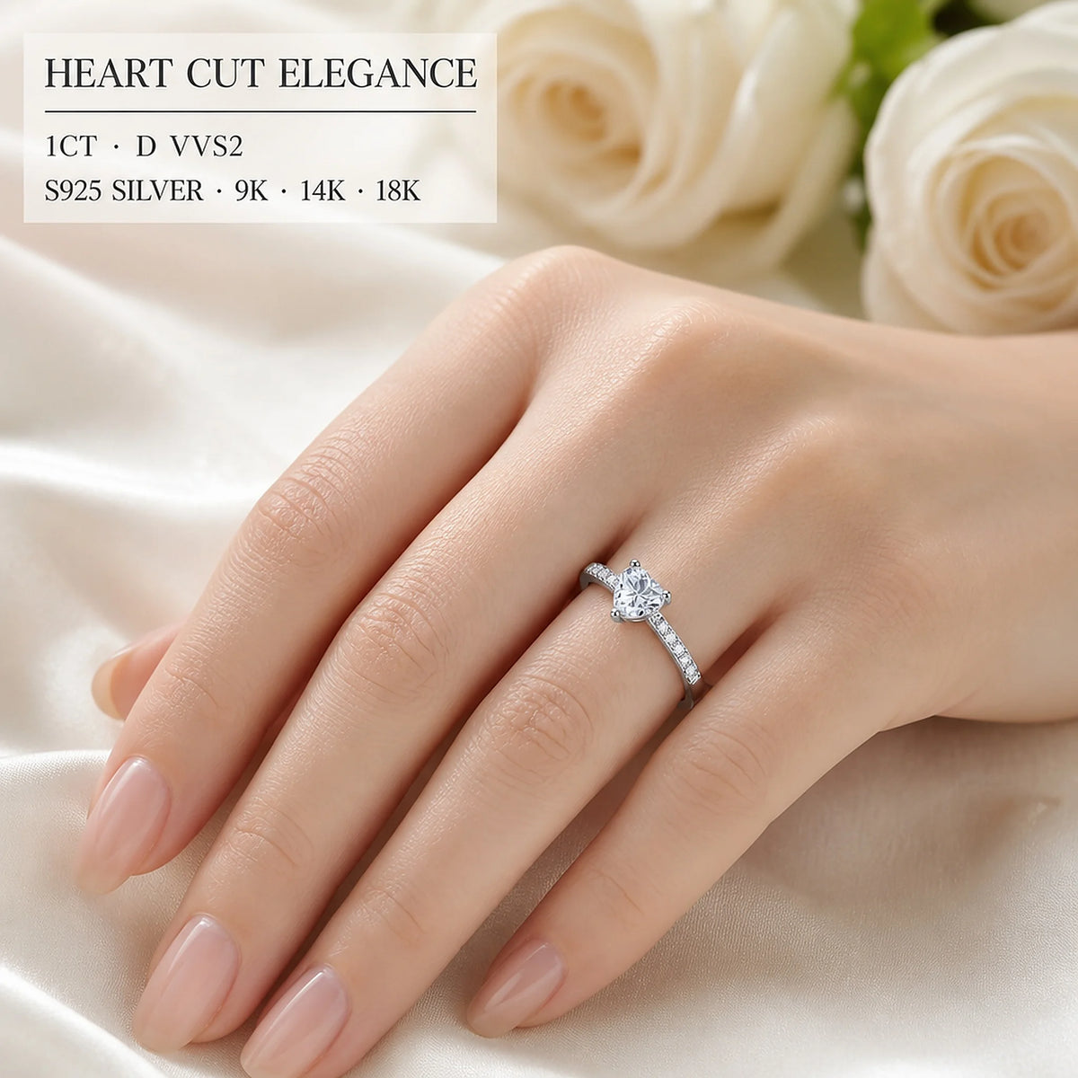 Gioiellieri Heart Cut Lab Grown Diamond Ring 1Carat D VVS2 9K 10K 14K 18K White/Yellow/Rose Solid Gold Women Fine Fashion Jewelry