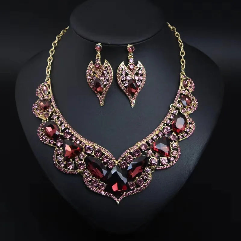 Austrian Crystal Marquise Flower Necklace & Earrings Jewellery Set | Bridal Banquet Fashion Set