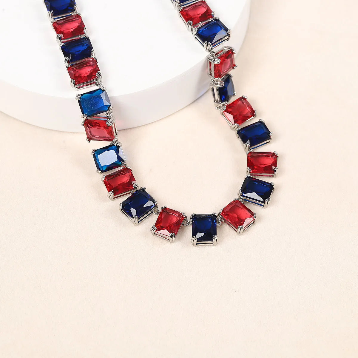 S&S Rectangle Crystal Tennis Chain Choker Necklace — Blue, Red, Green & Multi | S&S Collection