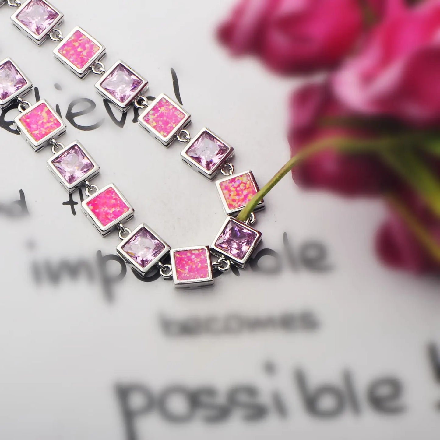 New Women's Xia Wei Square Bracelet Opal Trendy Brass Gold-color Plated Jewelry Inlaid Opal Gemstone Fashion