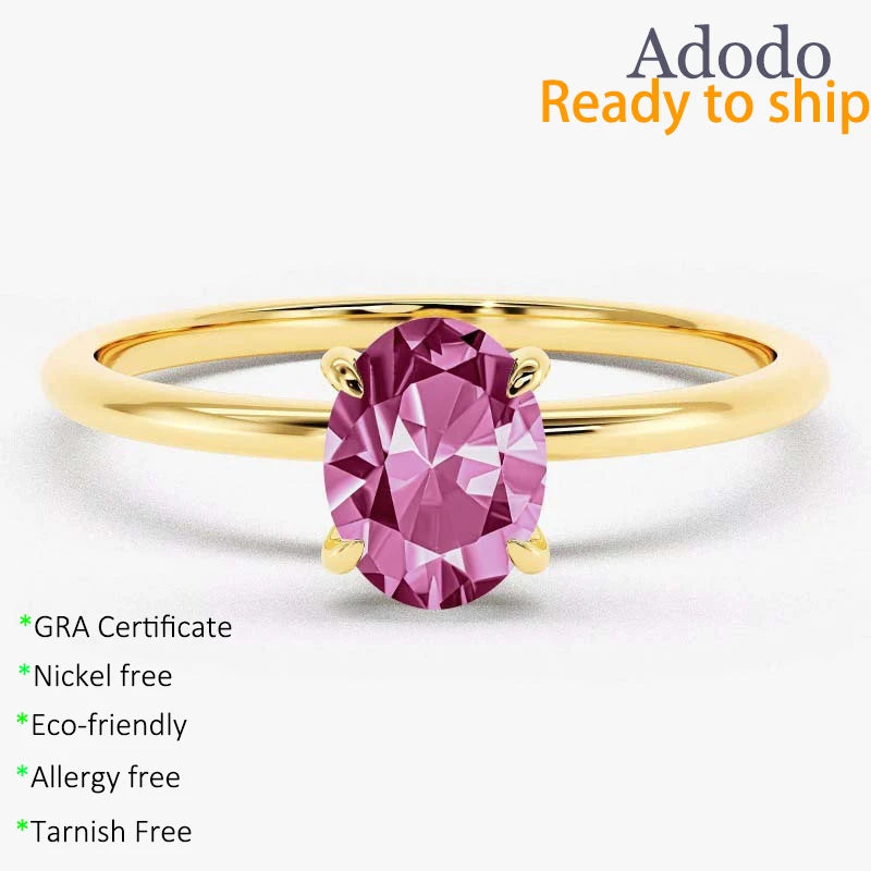 Minimalist S925 Sterling Silver Gold Plated Anti Tarnished Women's Fine Jewelry Oval Cut 0.5CT VVS GRA Colorful Moissanite Rings