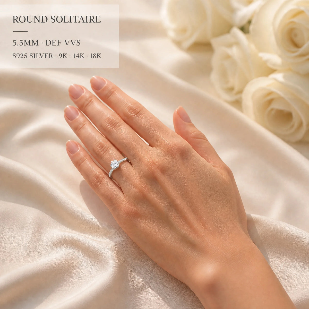 Gioiellieri Timeless Six Prong Lab Grown Diamond Ring 0.5ct D VVS1 9K 10K 14K 18K White/Yellow/Rose Gold PT950 Women Daily-Wear Jewelry