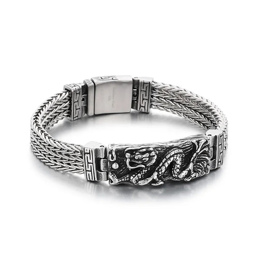KALEN 22cm Punk Stainless Steel Bracelet Chinese Dragon Pattern Chain Men Bracelet