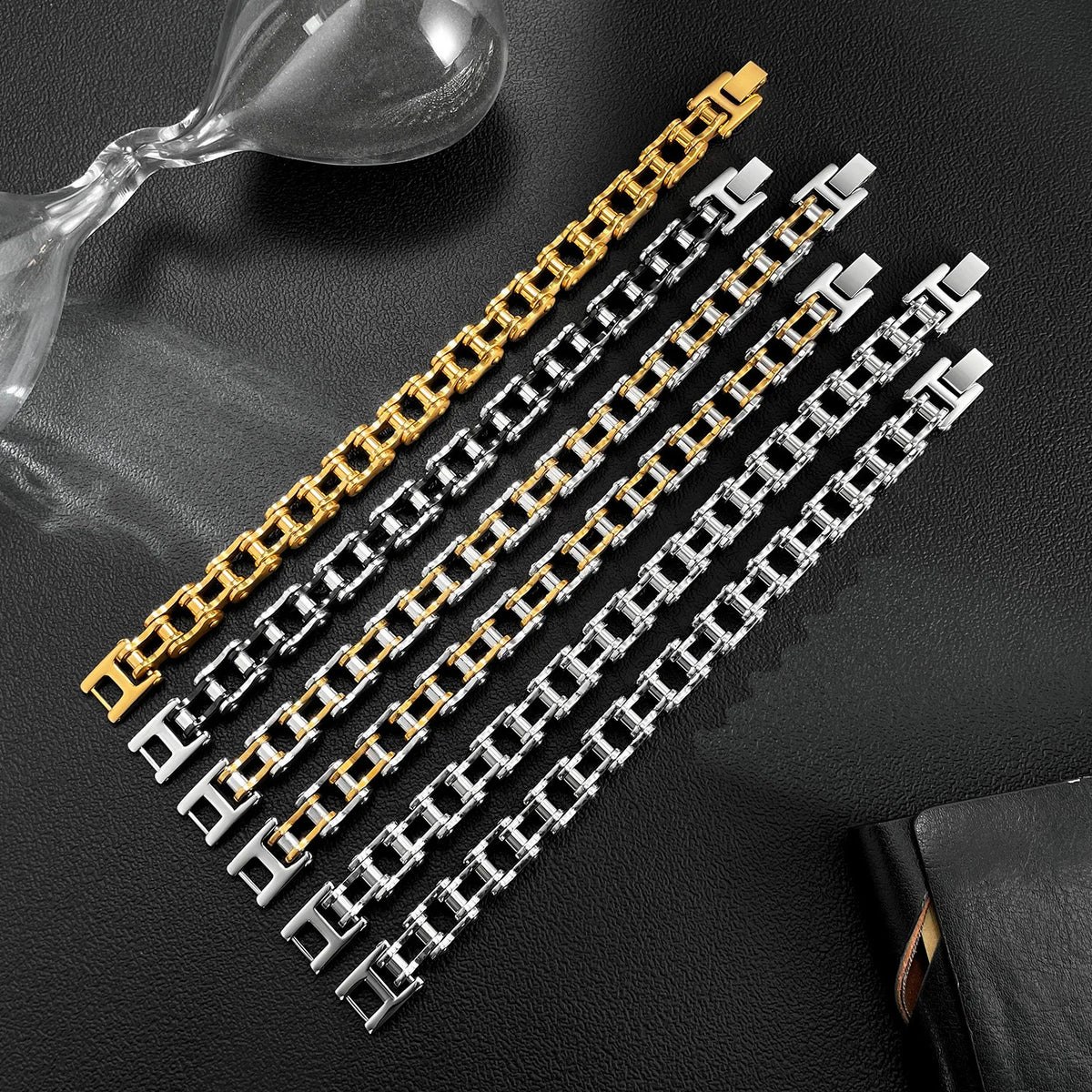 REBEL Men's Stainless Steel Trendy Geometric Rock Motorcycle Chain Bicycle Bracelet for Party