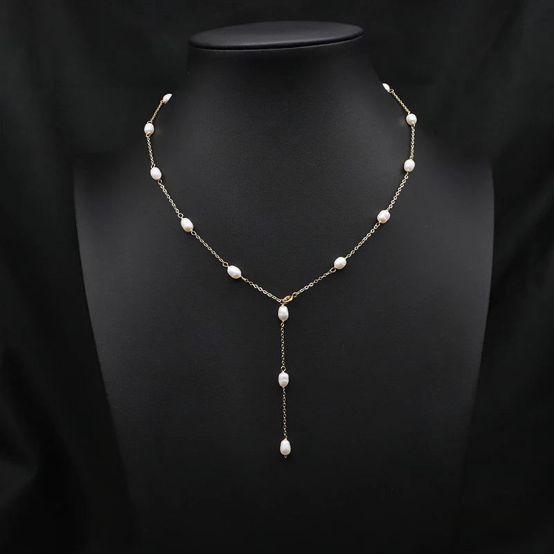 Natural Freshwater Pearl Choker Necklace Gold Plated Tassel Necklace for Women Bridal Wedding Luxury Fashion Fine Jewelry
