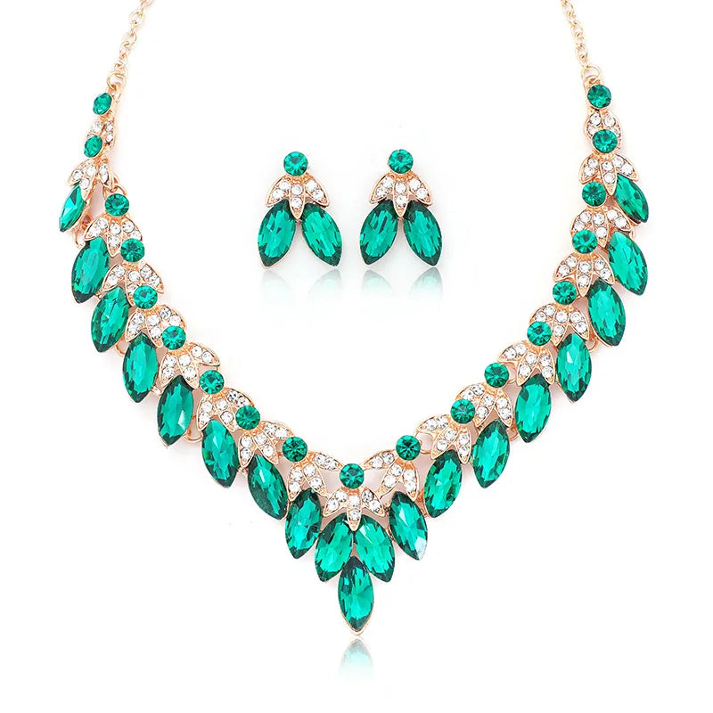 Retro Crystal Flower Clavicle Necklace & Earrings Set | Exaggerated Rhinestone Fashion Jewellery | 5 Colours