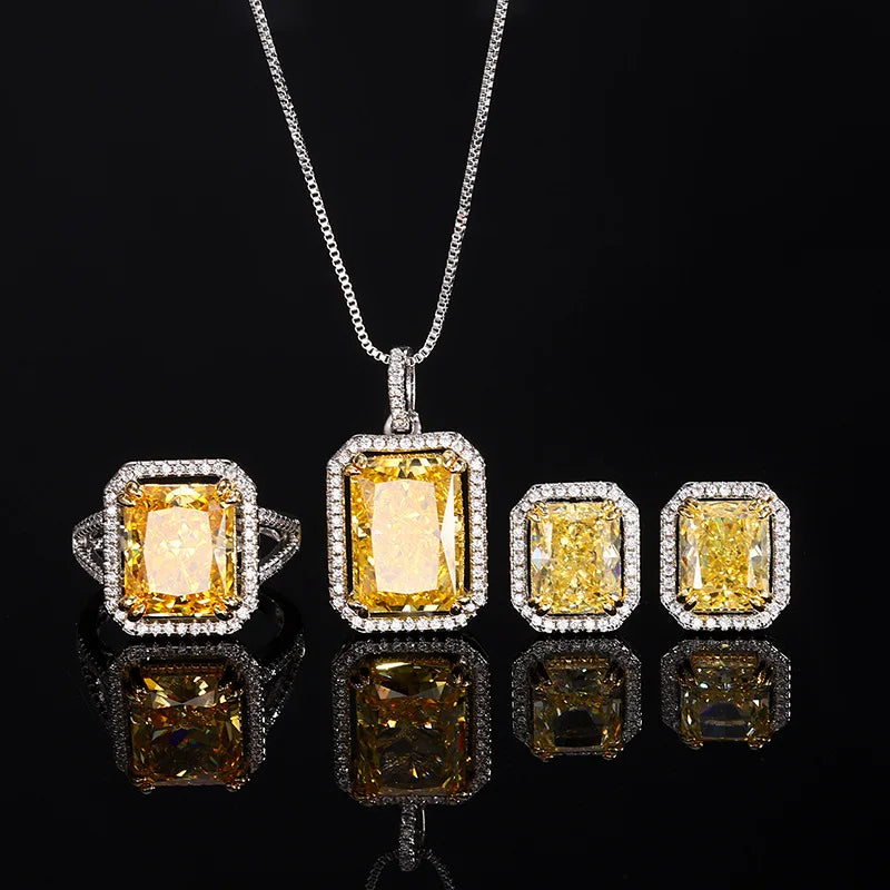 Gemfiori Small Square Sugar Necklace Sunset Sugar Light Luxury Elegant Premium Ice Sugar Jewelry Set