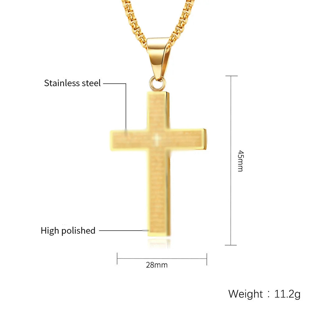 REBEL Simple Men's Stainless Steel Cross Pendant Chain Necklace for Men Fashion Jewelry