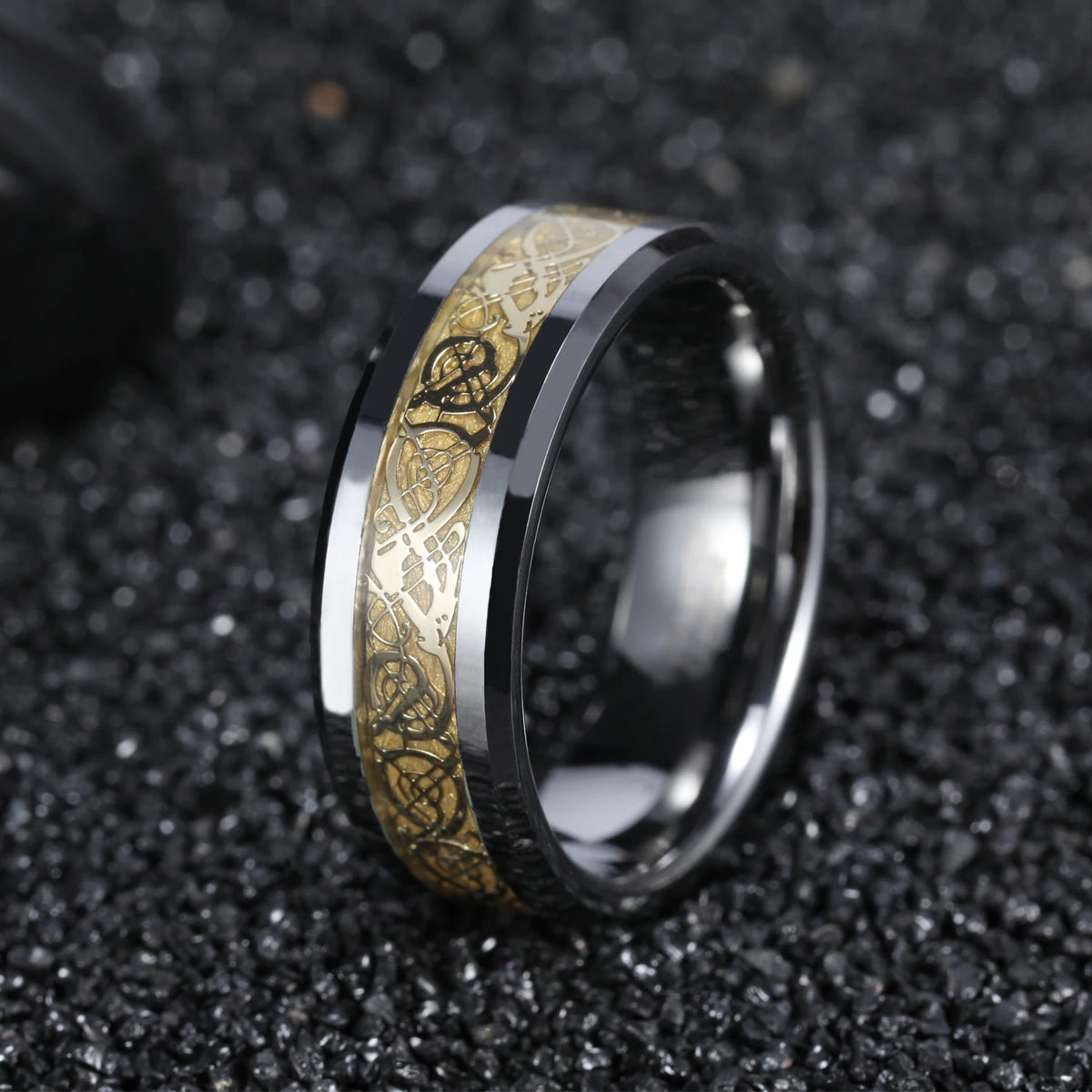 REBEL Polished Dragon Inlay Tungsten Carbide Ring