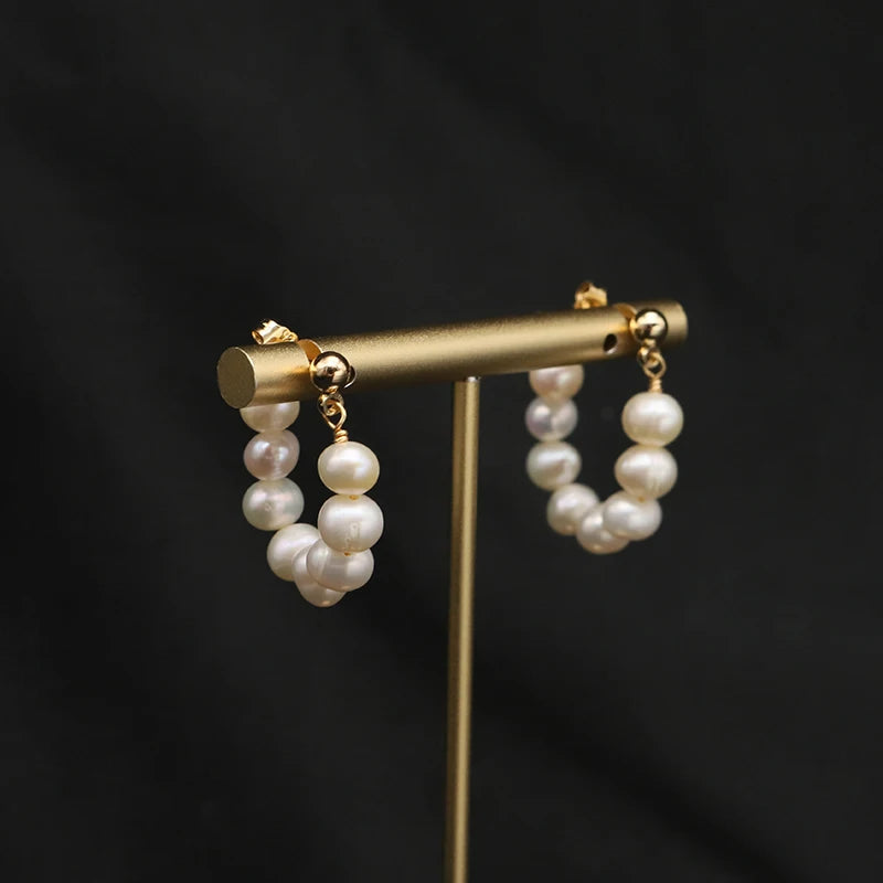 Natural Freshwater White Pearls  Wholesale Fashion Jewelry Earrings Luxury 18k Gold Plating Hoop Earrings
