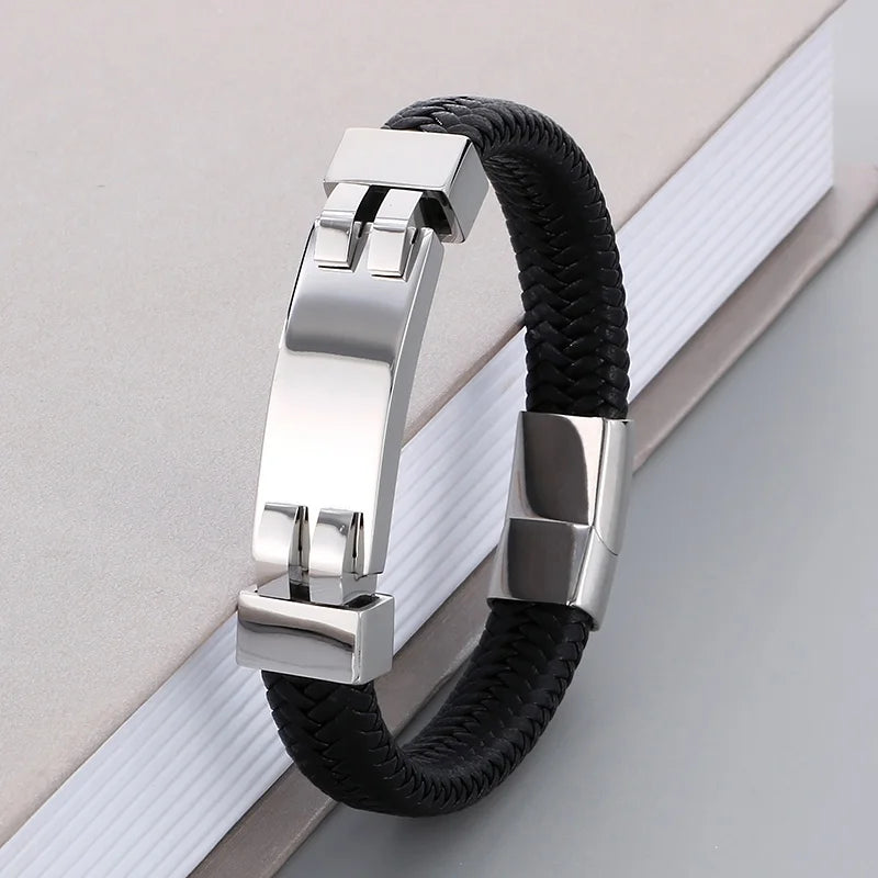 REBEL 210mm Vintage Premium Stainless Steel&Cowhide Leather Bracelet