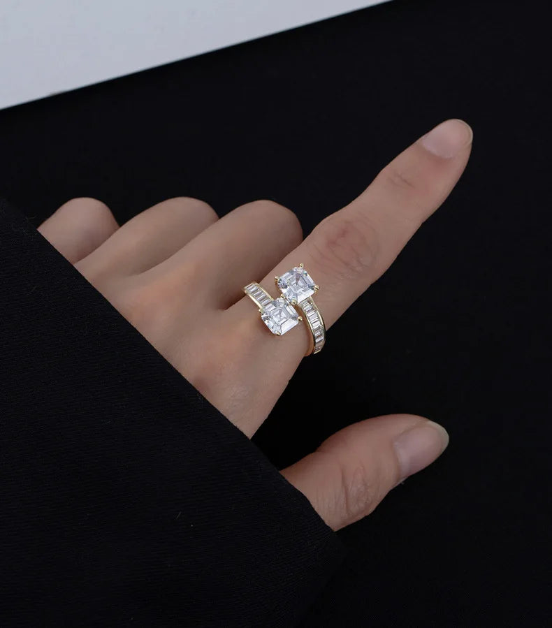 SILVERELLI Pagoda High Carbon Diamond Ring | 925 Sterling Silver | Platinum Plated