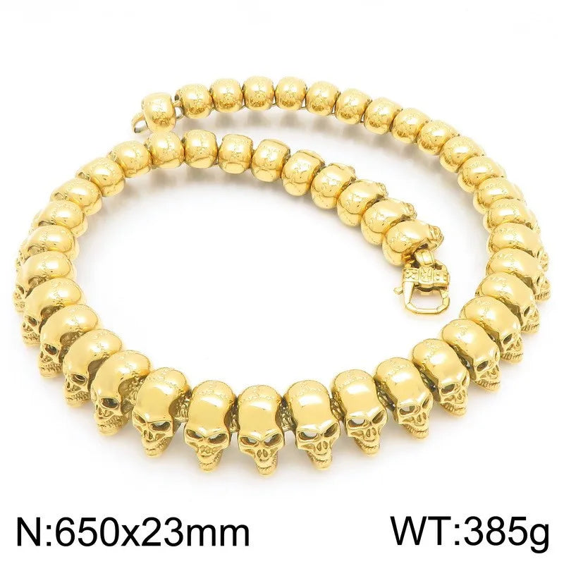 REBEL European American Hip Hop Skeleton Men's Stainless Steel Skeleton Chain Ghost Head Necklace Creative Personality Bracelet