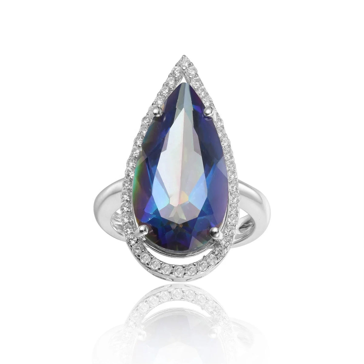 ArtistA C3260 Abiding Light Luxury Natural Gemstone Blueish Mystic Quartz 925 Sterling Silver Halo Pear Waterdrop Shape Jewelry Set