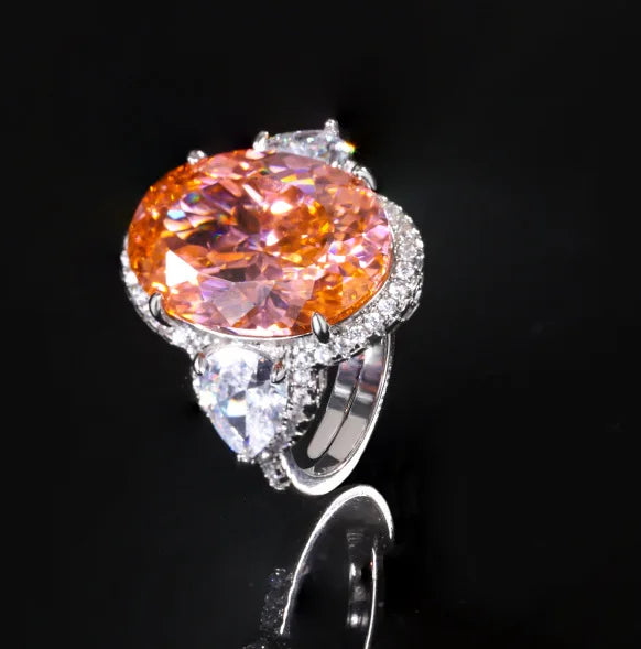 REDheart High End Millennium Rose Ring Set with Egg Shaped Blue Zircon Luxury Jewelry Valentine's Day Gift
