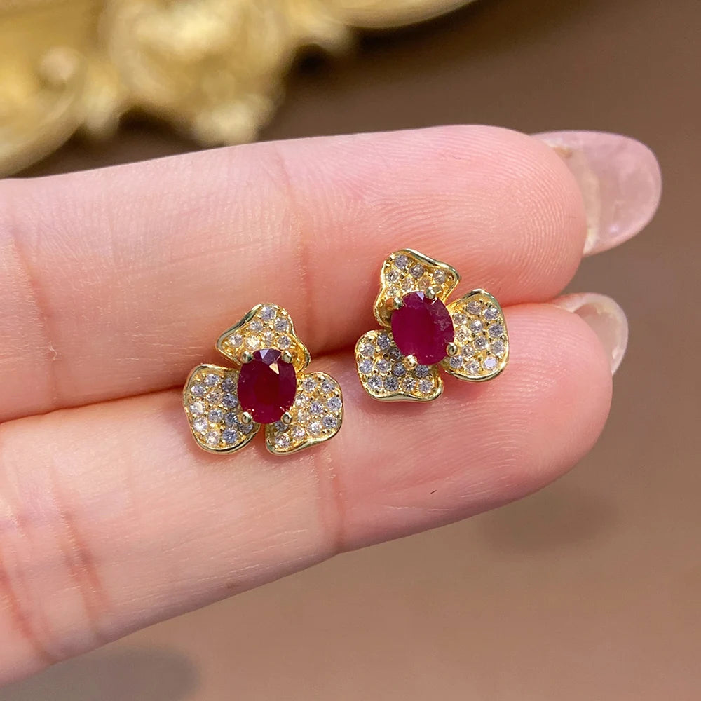 Gioiellieri Dainty Natural Ruby Drop Earrings Gold Plated 925 Silver Luxury Minimalist Claw Setting Yashiman Women's Third Party Appraisal
