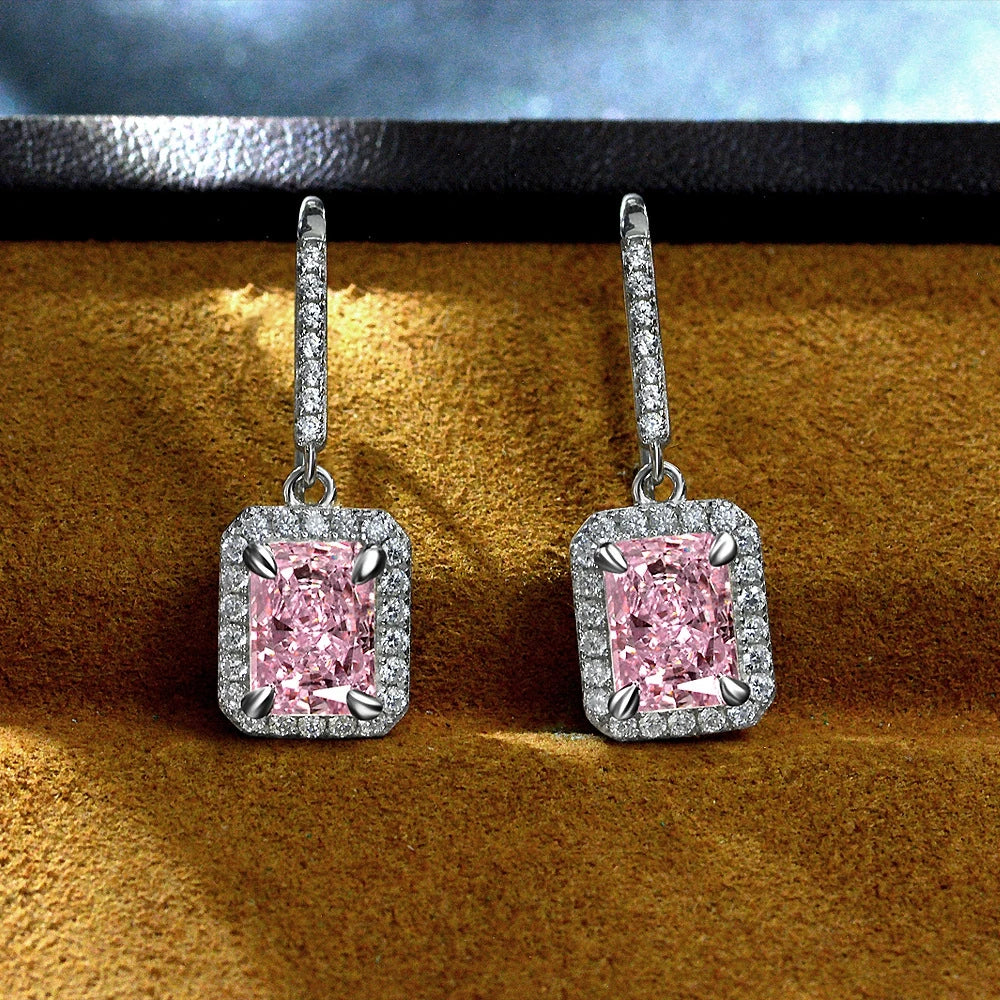 MUSHAN Jewelry Factory New 925 Silver 1.5 Carat Earrings Rectangular Ice Flower Cut 6*8 High Carbon Diamond Ear Hook Earrings
