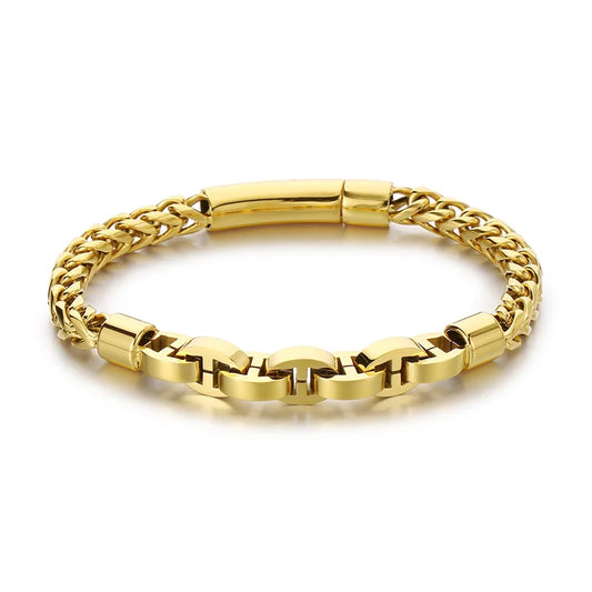 KALEN Polished Vintage Various Colors Stainless Steel Herringbone Chain&Links Bracelet