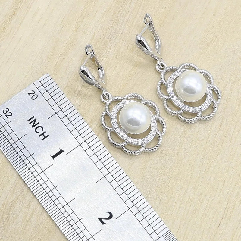 XOTICA 925 Silver Bridal Jewelry Set for Women Pearl Necklace Earrings Rings Pendant-Wedding or Party Gift