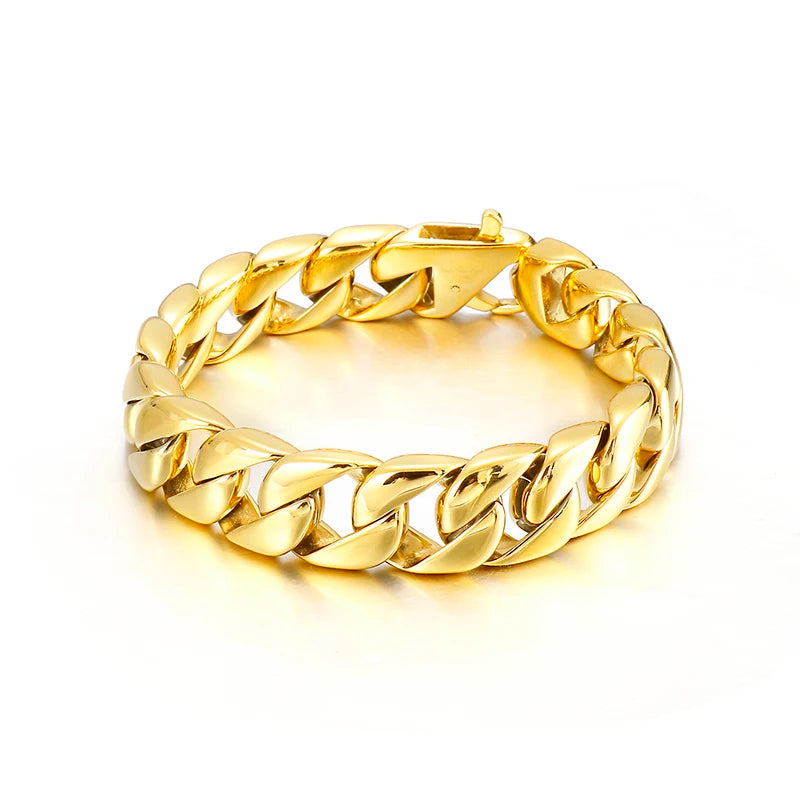 KALEN Punk Fashion Stainless Steel Gold Plated Jewelry Male Bracelet