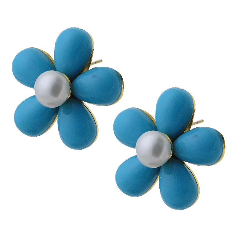 Natural Freshwater Pearl Earrings Blue Turquoise Flower-Shaped Earrings Beach Holiday Birthday Gift  for Women Jewellery GE1749