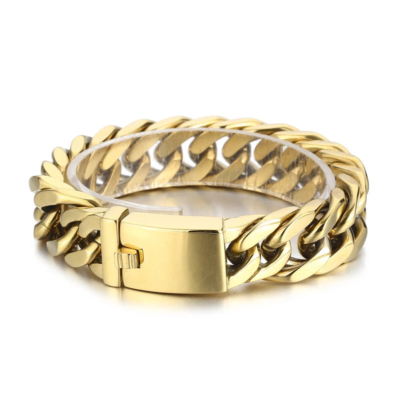 KALEN Men 215mm Polished Silver/Gold Stainless Steel Cuban Link Bracelets