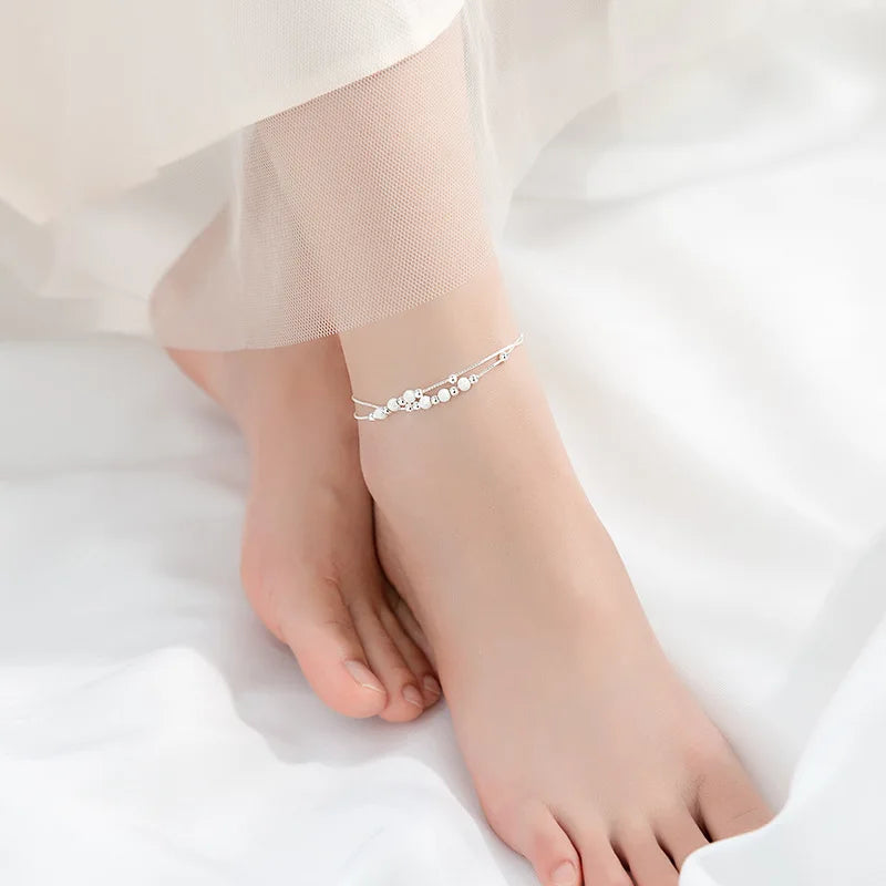 Top Grade 925 Sterling Silver Strand Beads Beaded Anklets for Women Summer Gifts Jewelry