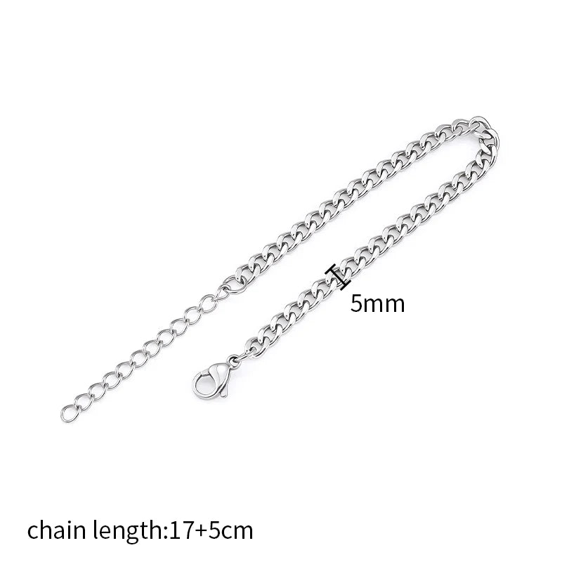 REBEL Minimalist Fashion Stainless Steel Cuban Chain Bracelet Unisex Hip Hop No Fade Waterproof Jewelry for Women Men Unisex