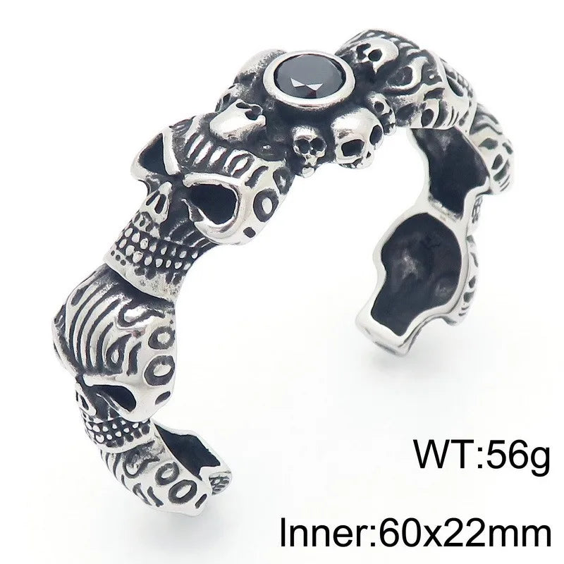 KALEN Men Punk Stainless Steel Fashion Bracelets & Bangles Skull Charm Open Cuff Charm Bracelet