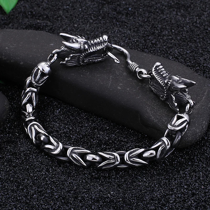KALEN Vintage Bracelet Dragon Men Byzantine Chain Bracelets Bangles Stainless Steel