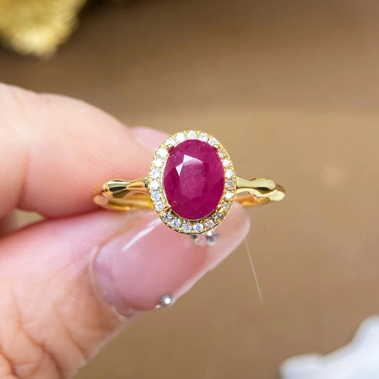 Gioiellieri Gold & Rhodium Plated Gemstone Ring Natural Ruby Prong Setting Certified Engagement Wedding Anniversary Party Gift Everyday Wear
