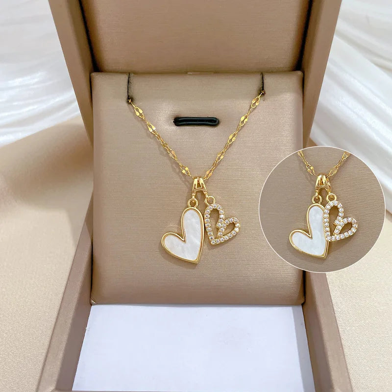 Women's Trendy Minimalist Electroplated Iron Stainless Steel Heart Shape Bamboo Chain Necklace