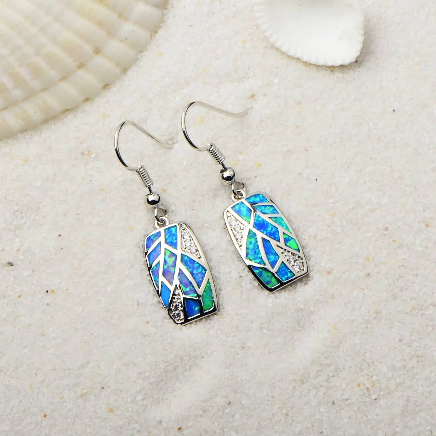 Aobao TikTok Viral Blue Opal Tree Patterns Earrings | Purple Crystal Accent Silver Plated Women's Engagement Jewelry-Trendy Bulk