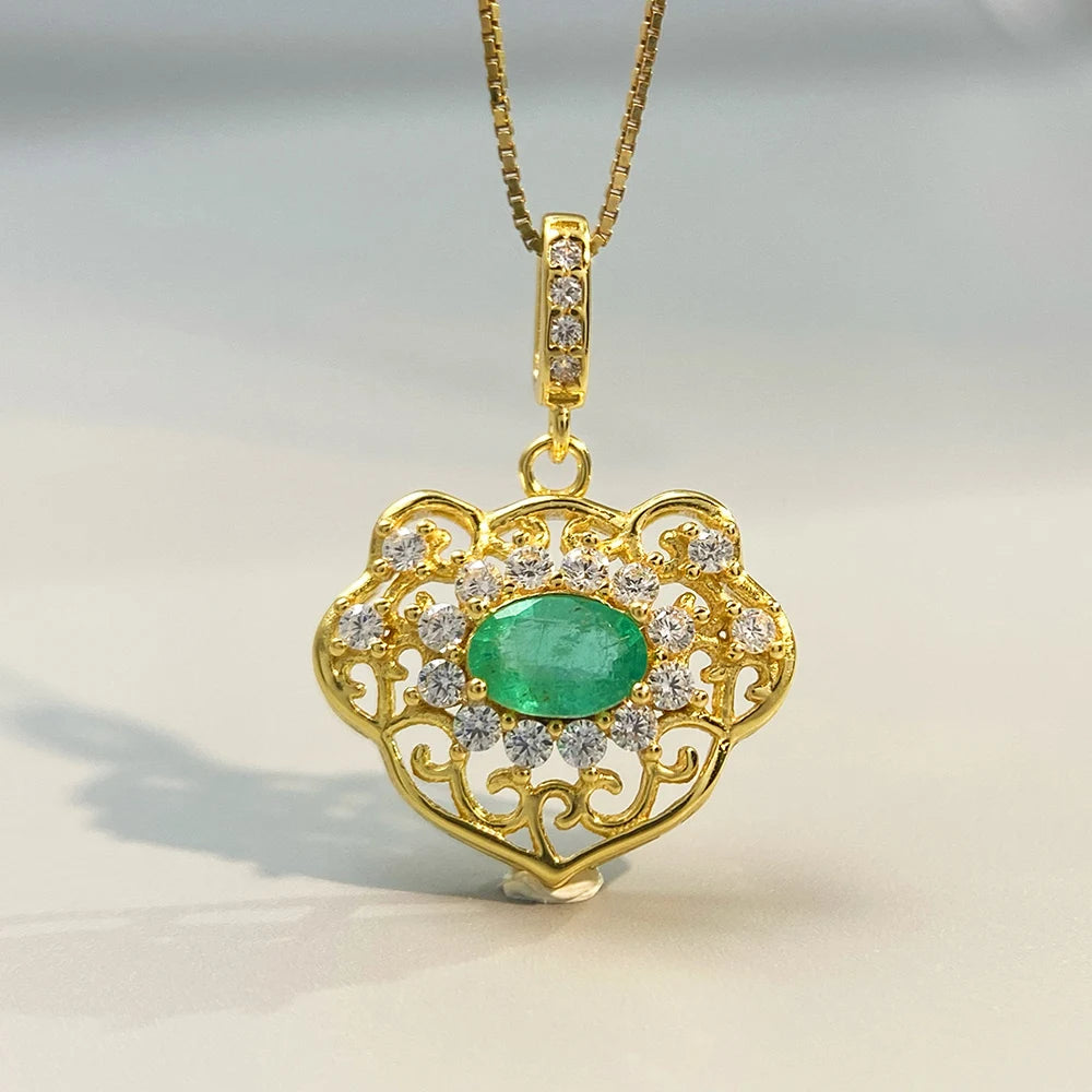Gioiellieri Natural Emerald Pendant with 925 Sterling Silver for Women May Birthstone Green Gemstone Fine Jewelry Wedding Anniversary Trendy