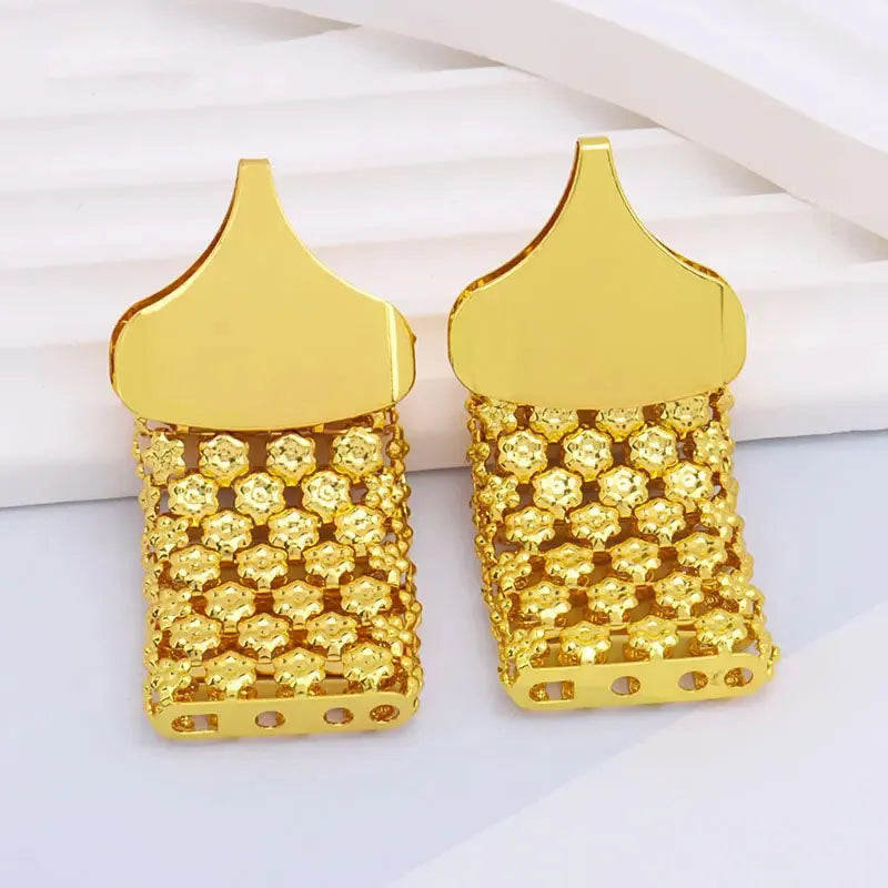 Luxury Golden Bridal Jewelry Set Ethnic Style Necklace Earrings Ring Bracelet for Weddings Eid Middle Eastern Accessories Gifts