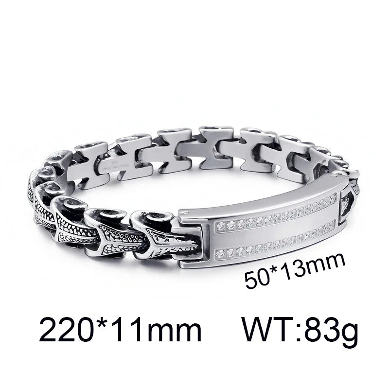 VIKING Double Row Rhinestone Keel Chain Bracelet – Stainless Steel Men's Hip Hop Bangle